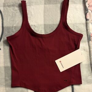 Lululemon Nulu Ribbed Cropped Tank Top Heart Burgundy Bay Valentine’s S